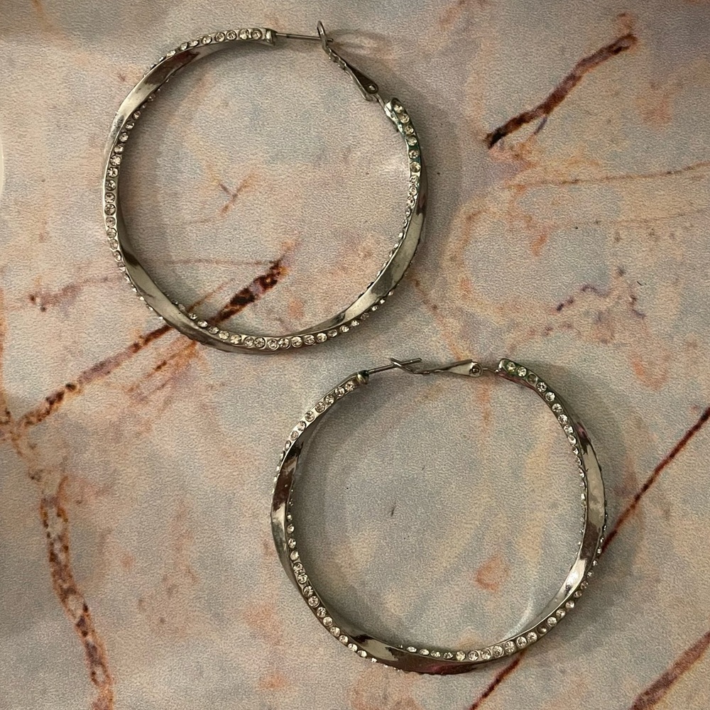 Silver Twisted Hoop Earrings
